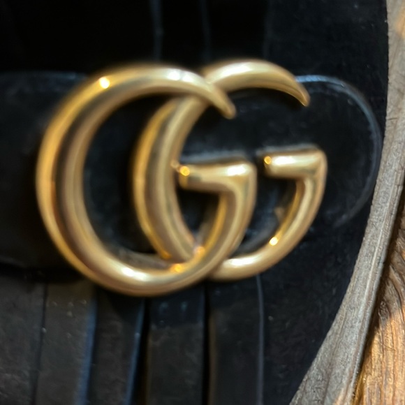 Gucci Black Suede GG Marmont Fringe Slide Sandals - Picture 3 of 13